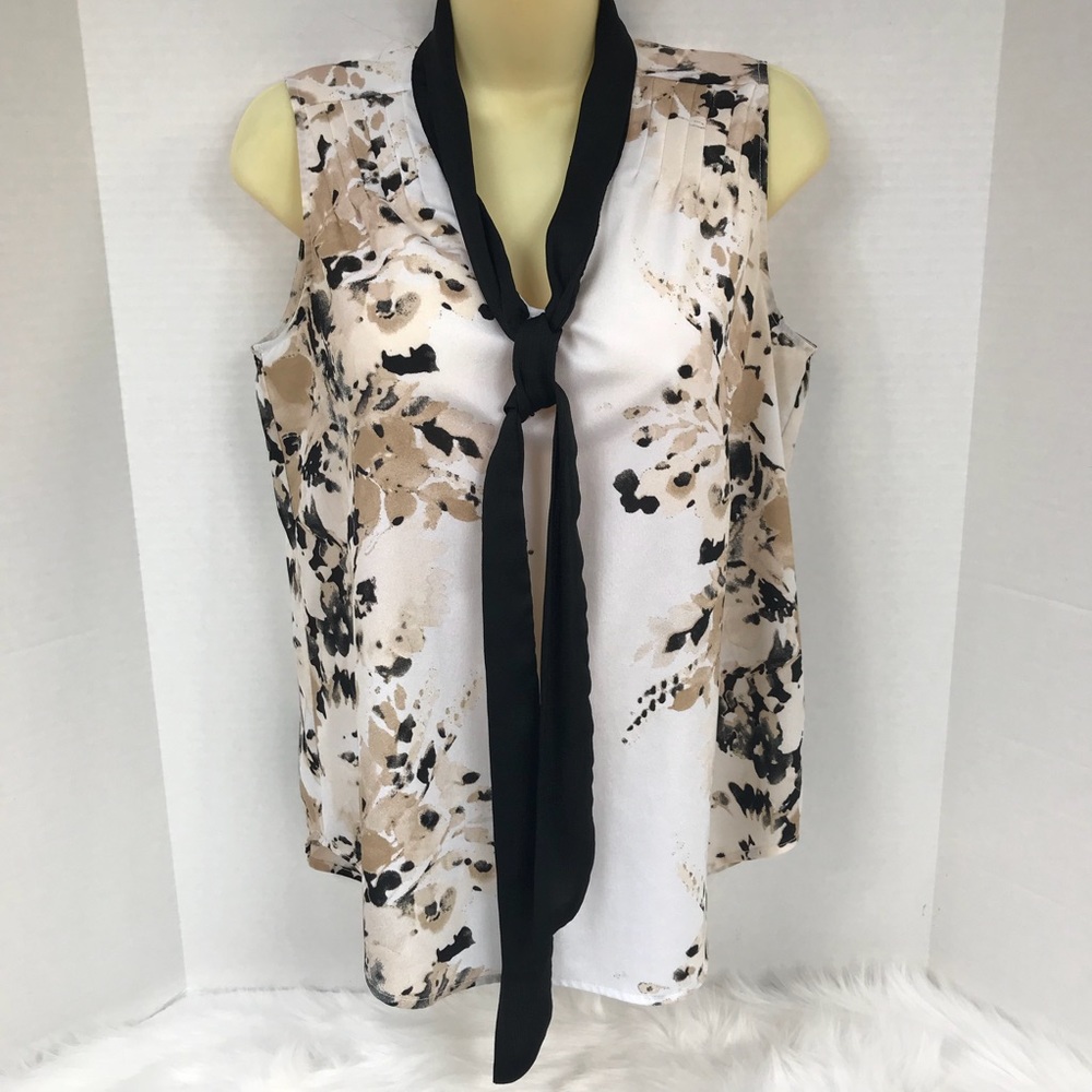 New York & Co Sleeveless Bow Tie Neck Blouse